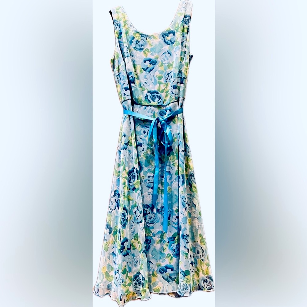 Dress Barn Blue Floral Midi Dress with Jacket - Picture 4 of 9